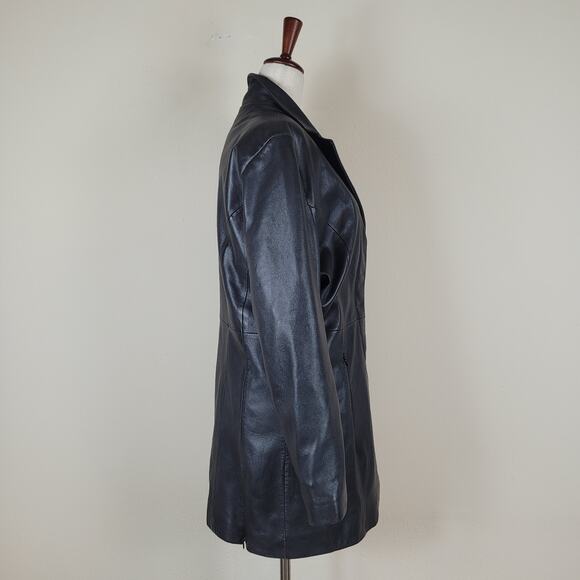 Vintage Wilsons Leather Jacket Medium Black 90s Y2K Collared Mid Length Minimal - Picture 4 of 14